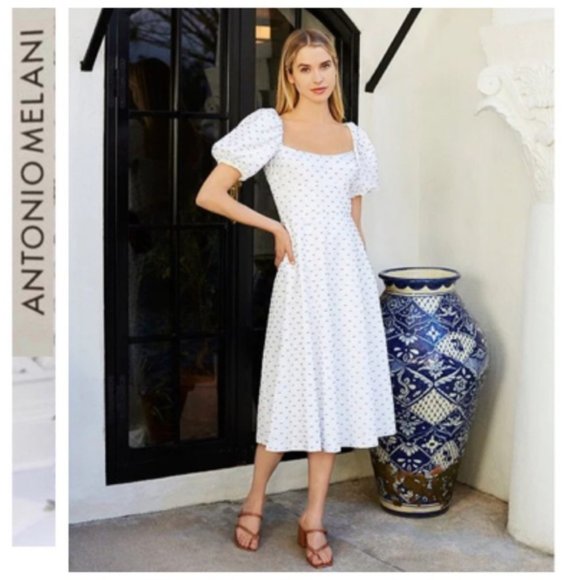 ANTONIO MELANI Dresses & Skirts - Antonio Melani Gloria Family Matching Puff Sleeve Swiss Dot White Midi Cotton